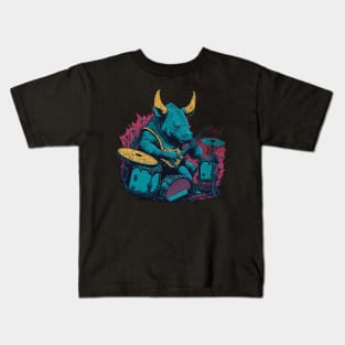 Rhino playing the drums Kids T-Shirt